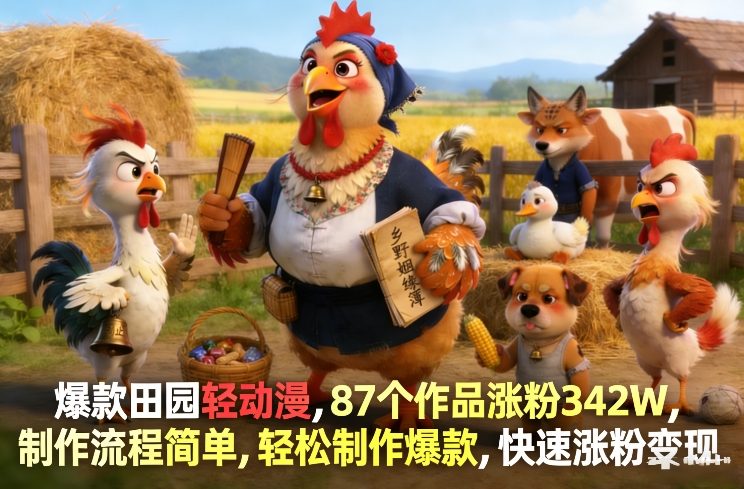 爆款田园轻动漫,87个作品涨粉342W,制作流程简单,轻松制作爆款,快速涨粉变现网创吧-网创项目资源站-副业项目-创业项目-搞钱项目网创吧