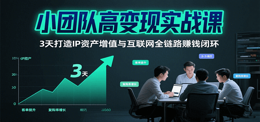 小团队高变现实战课，3天打造IP资产增值与互联网全链路赚钱闭环（第二期）网创吧-网创项目资源站-副业项目-创业项目-搞钱项目网创吧