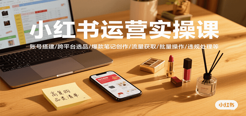 小红书运营实操课，账号搭建/跨平台选品/爆款笔记创作/流量获取/批量操作/违规处理等网创吧-网创项目资源站-副业项目-创业项目-搞钱项目网创吧