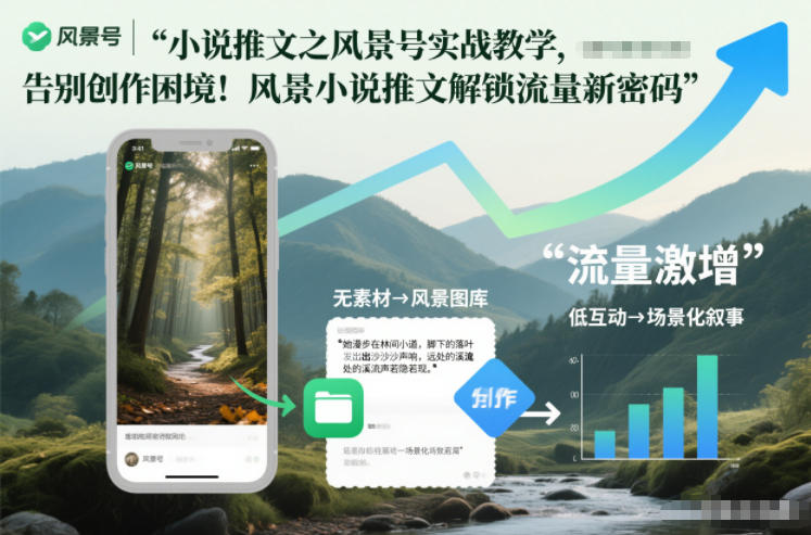 小说推文之风景号实战教学,告别创作困境!风景小说推文解锁流量新密码网创吧-网创项目资源站-副业项目-创业项目-搞钱项目网创吧
