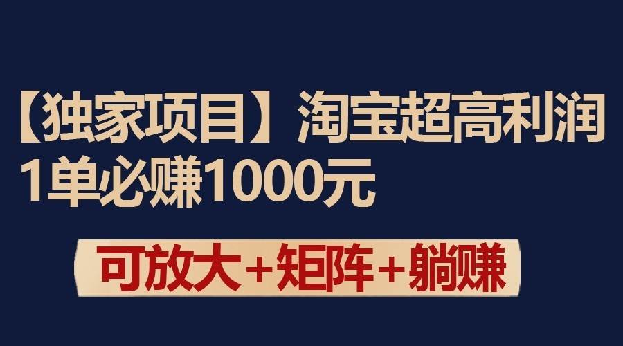 独家淘宝超高利润项目:1单必赚1000元,可放大可矩阵操作网创吧-网创项目资源站-副业项目-创业项目-搞钱项目网创吧