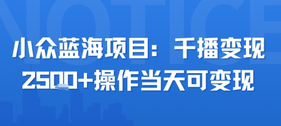小众蓝海项目,千播变现2.5k+操作当天可变现网创吧-网创项目资源站-副业项目-创业项目-搞钱项目网创吧