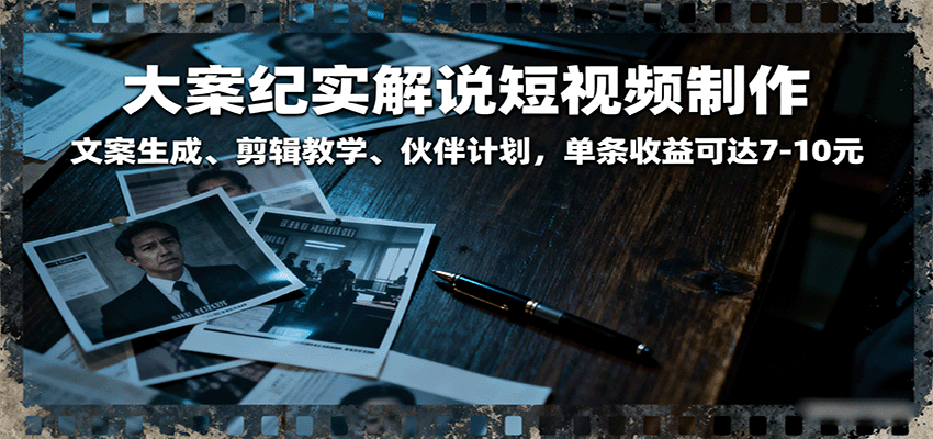 大案纪实解说短视频制作，文案生成、剪辑教学、伙伴计划，单条收益可达7-10元网创吧-网创项目资源站-副业项目-创业项目-搞钱项目网创吧