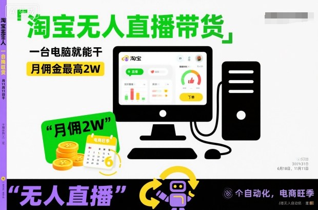 淘宝无人直播带货，一台电脑就能干，月佣金最高2W，电商旺季【揭秘】网创吧-网创项目资源站-副业项目-创业项目-搞钱项目网创吧