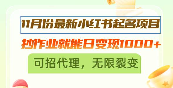（13256期）11月份最新小红书起名项目，抄作业就能日变现1000+，可招代理，无限裂变网创吧-网创项目资源站-副业项目-创业项目-搞钱项目网创吧
