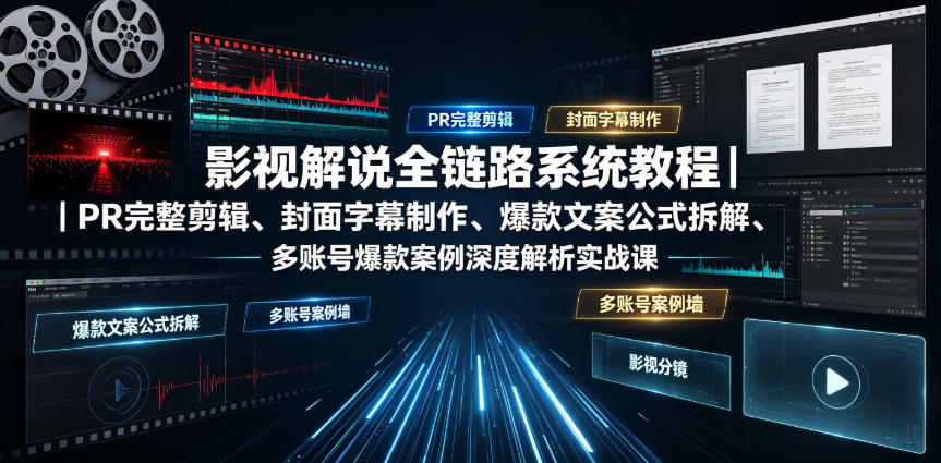 影视解说全链路系统教程|PR完整剪辑、封面字幕制作、爆款文案公式拆解、多账号爆款案例深度解析实战课网创吧-网创项目资源站-副业项目-创业项目-搞钱项目网创吧