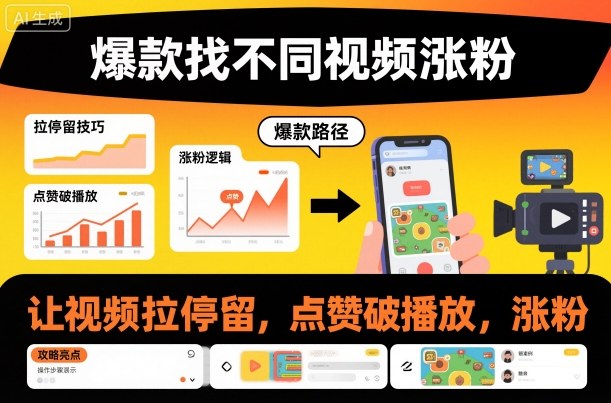 爆款找不同视频涨粉,让视频拉停留,实现点赞,破播放,涨粉网创吧-网创项目资源站-副业项目-创业项目-搞钱项目网创吧