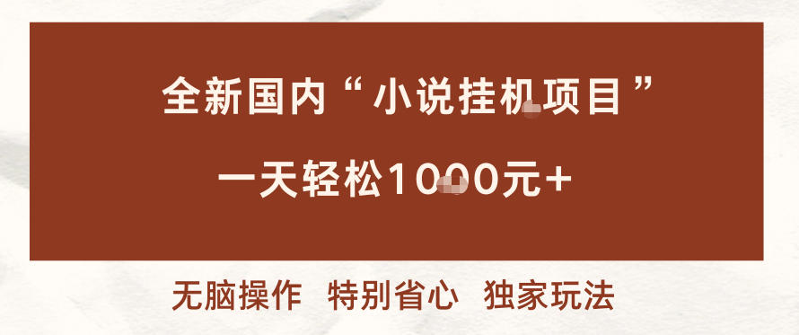 全新国内小说挂G项目,多窗口无脑跑,一天轻松1k+,特别省心【揭秘】网创吧-网创项目资源站-副业项目-创业项目-搞钱项目网创吧