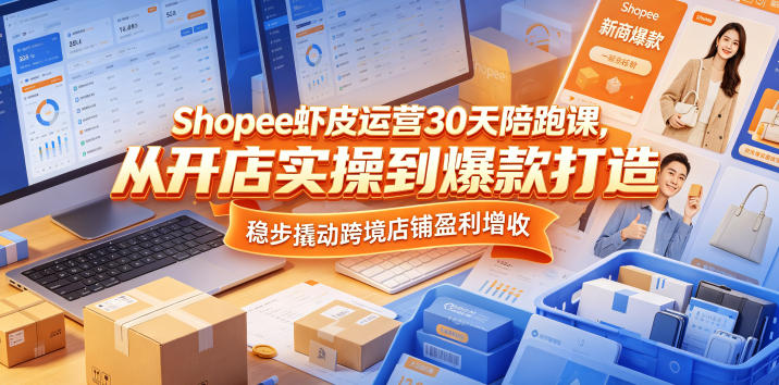 Shopee虾皮运营30天陪跑课，从开店实操到爆款打造，稳步撬动跨境店铺盈利增收网创吧-网创项目资源站-副业项目-创业项目-搞钱项目网创吧