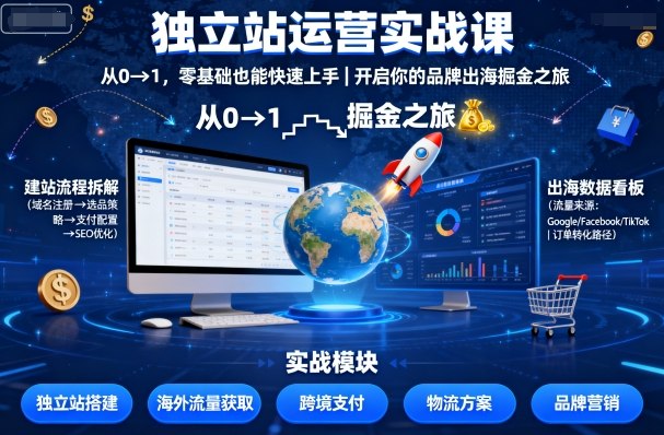 独立站运营实战课,从0到1,零基础也能快速上手,开启你的品牌出海掘金之旅网创吧-网创项目资源站-副业项目-创业项目-搞钱项目网创吧
