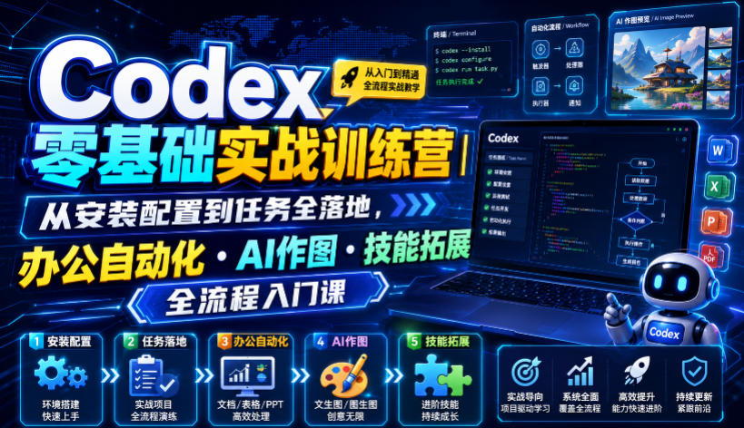 Codex零基础实战训练营|从安装配置到任务全落地,办公自动化・AI作图・技能拓展全流程入门课网创吧-网创项目资源站-副业项目-创业项目-搞钱项目网创吧