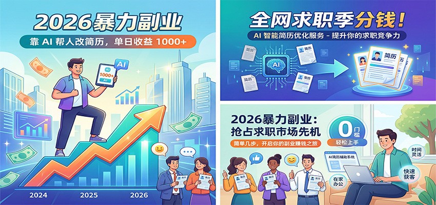 2026暴力副业：靠AI帮人改简历，单日收益1000+，全网求职季分钱网创吧-网创项目资源站-副业项目-创业项目-搞钱项目网创吧