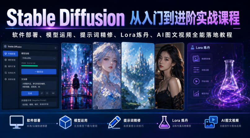Stable Diffusion从入门到进阶实战课程|软件部署、模型运用、提示词精修、Lora炼丹、AI图文视频全能落地教程网创吧-网创项目资源站-副业项目-创业项目-搞钱项目网创吧