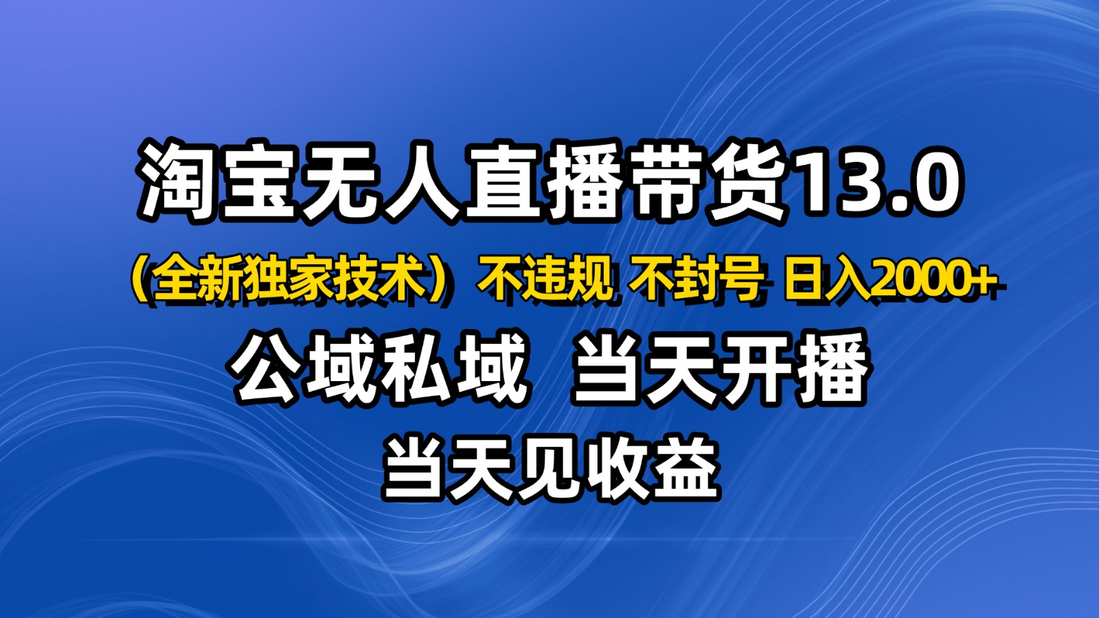 淘宝无人直播13.0，公域私域技术，不封号，不违规 布局下半年旺季赛道，日入2000+网创吧-网创项目资源站-副业项目-创业项目-搞钱项目网创吧