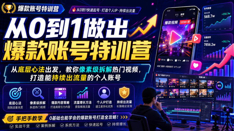 从0到1做出爆款账号特训营,从底层心法出发,教你像素级拆解热门视频,打造能持续出流量的个人账号网创吧-网创项目资源站-副业项目-创业项目-搞钱项目网创吧