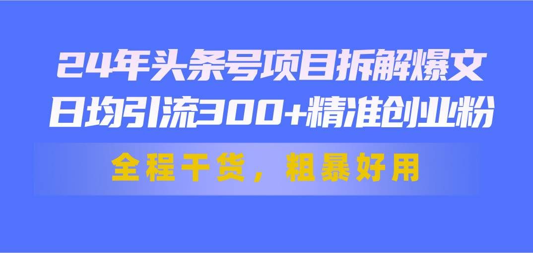 (11397期)24年头条号项目拆解爆文,日均引流300+精准创业粉,全程干货,粗暴好用网创吧-网创项目资源站-副业项目-创业项目-搞钱项目网创吧