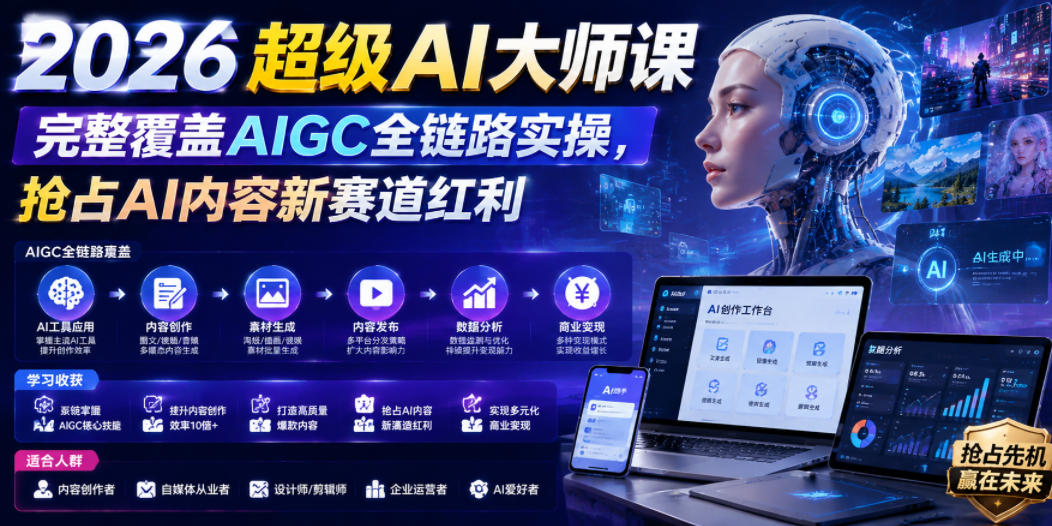 2026超级AI大师课,完整覆盖AIGC全链路实操,抢占AI内容新赛道红利网创吧-网创项目资源站-副业项目-创业项目-搞钱项目网创吧