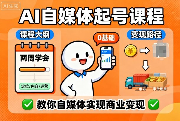 AI自媒体起号课程,0基础小白两周学会,教你自媒体实现商业变现网创吧-网创项目资源站-副业项目-创业项目-搞钱项目网创吧
