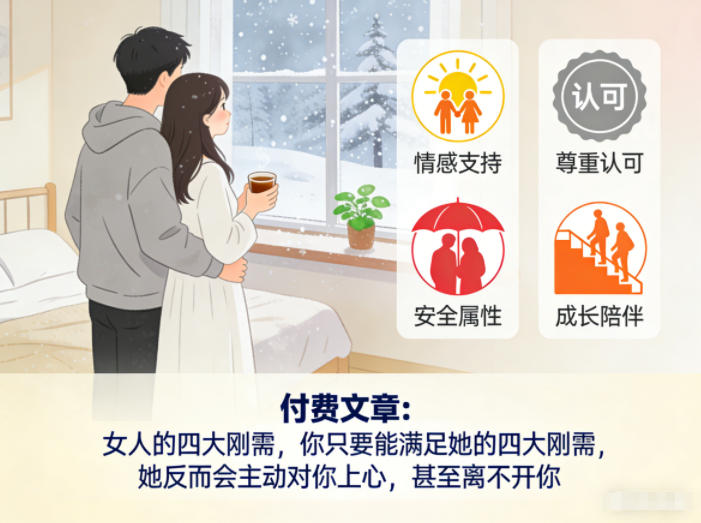 付费文章:女人的四大刚需,你只要能满足她的四大刚需,她反而会主动对你上心,甚至离不开你网创吧-网创项目资源站-副业项目-创业项目-搞钱项目网创吧