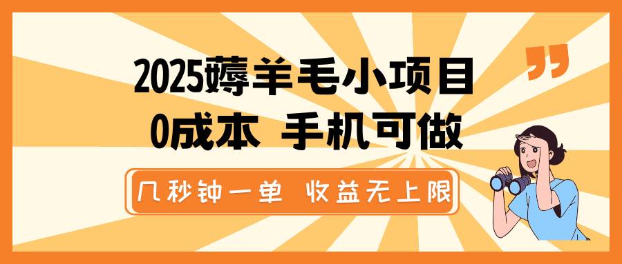 2025薅羊毛小项目,0成本 手机可做,几秒钟一单,收益无上限网创吧-网创项目资源站-副业项目-创业项目-搞钱项目网创吧