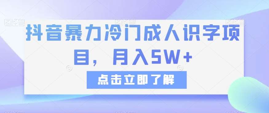 抖音暴力冷门成人识字项目,月入5W+【揭秘】网创吧-网创项目资源站-副业项目-创业项目-搞钱项目网创吧