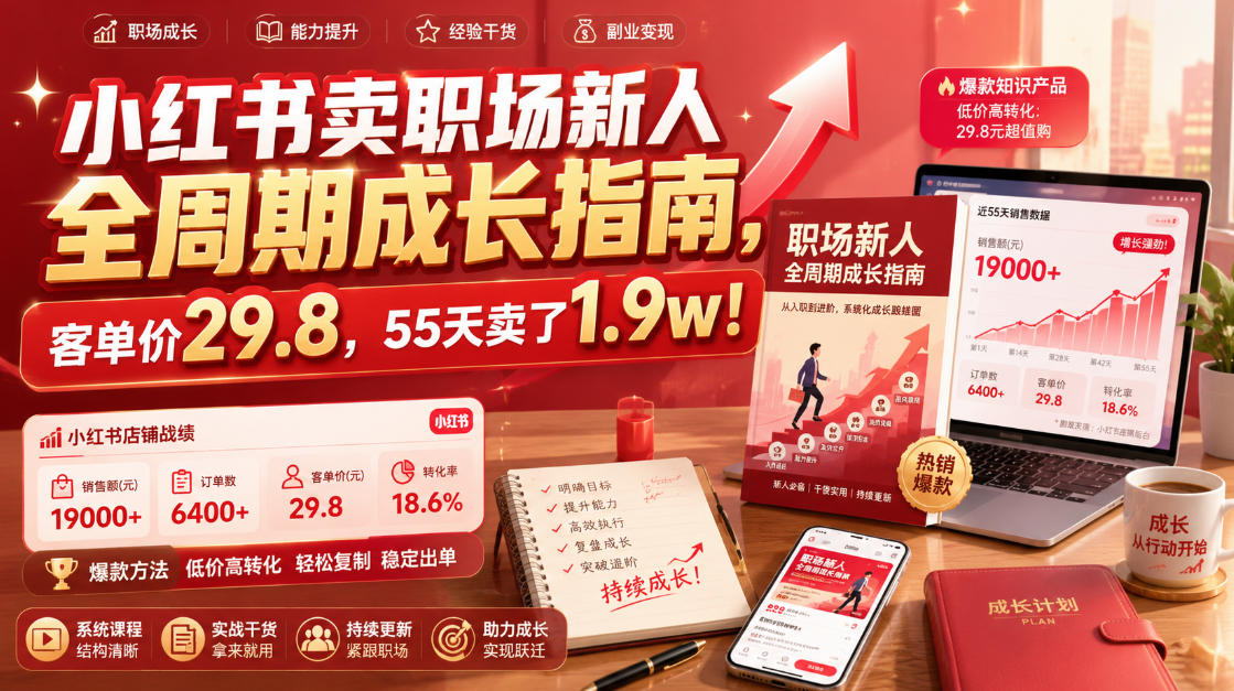 小红书卖职场新人全周期成长指南,客单价29.8,55天卖了1.9w!网创吧-网创项目资源站-副业项目-创业项目-搞钱项目网创吧
