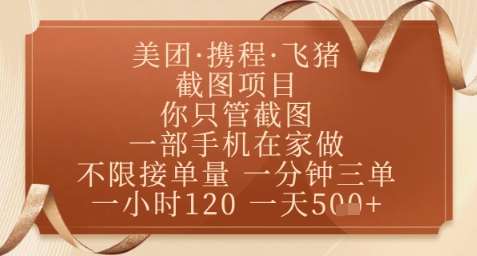 飞猪美团截图项目,你只管截图,一部手机在家做,正规平台无套路,一天5张+【揭秘】网创吧-网创项目资源站-副业项目-创业项目-搞钱项目网创吧