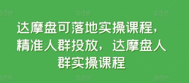 达摩盘可落地实操课程,精准人群投放,达摩盘人群实操课程网创吧-网创项目资源站-副业项目-创业项目-搞钱项目网创吧