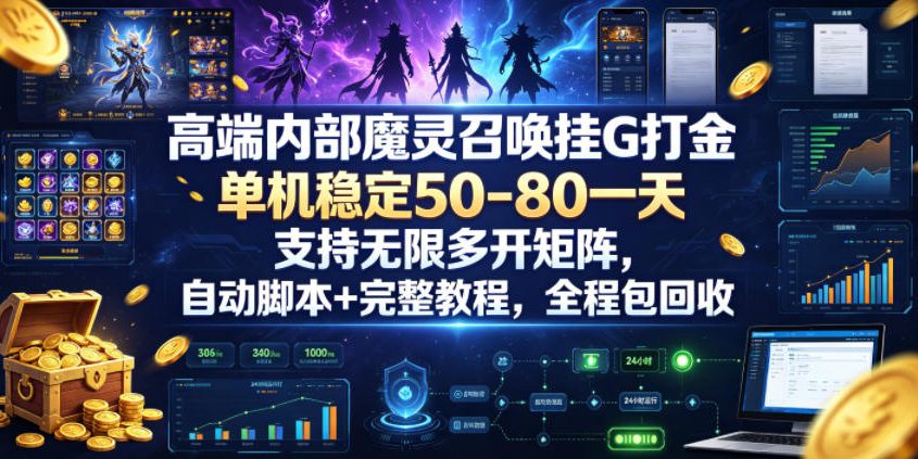 高端内部魔灵召唤挂G打金,单机稳定50-80一天,支持无限多开矩阵,自动脚本+完整教程,全程包回收【揭秘】网创吧-网创项目资源站-副业项目-创业项目-搞钱项目网创吧