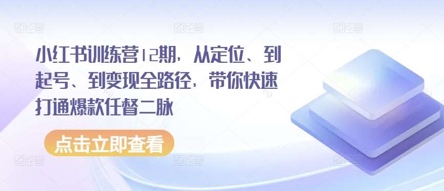 小红书训练营12期,从定位、到起号、到变现全路径,带你快速打通爆款任督二脉网创吧-网创项目资源站-副业项目-创业项目-搞钱项目网创吧