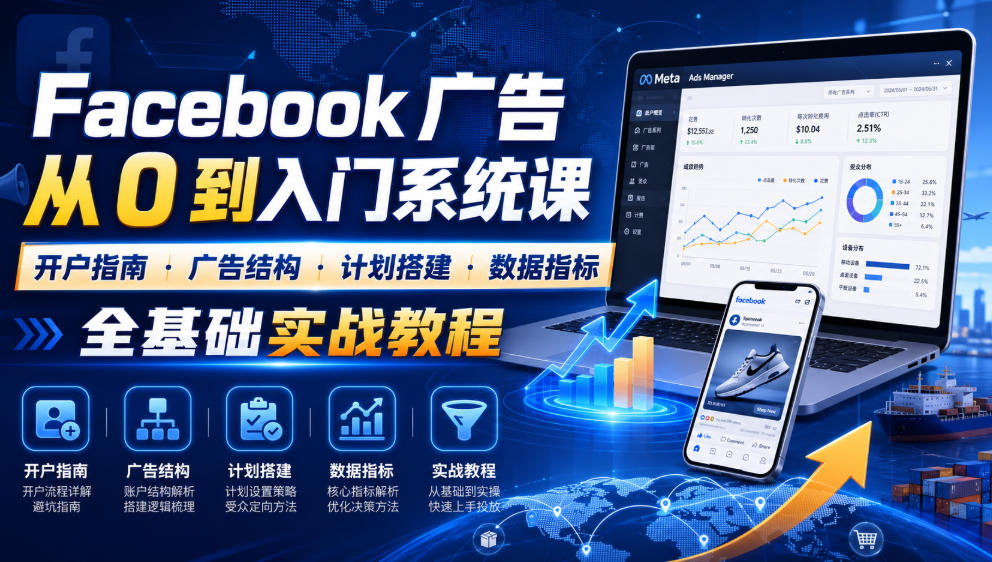 Facebook广告新手从0到入门系统课｜开户指南・广告结构・计划搭建・数据指标全基础实战教程网创吧-网创项目资源站-副业项目-创业项目-搞钱项目网创吧