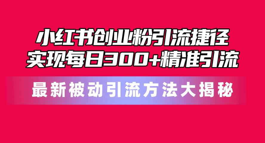 (10692期)小红书创业粉引流捷径!最新被动引流方法大揭秘,实现每日300+精准引流网创吧-网创项目资源站-副业项目-创业项目-搞钱项目网创吧