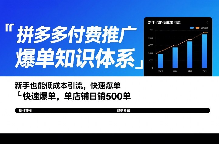 拼多多付费推广爆单知识体系,新手也能低成本引流,快速爆单,单店铺日销500单网创吧-网创项目资源站-副业项目-创业项目-搞钱项目网创吧