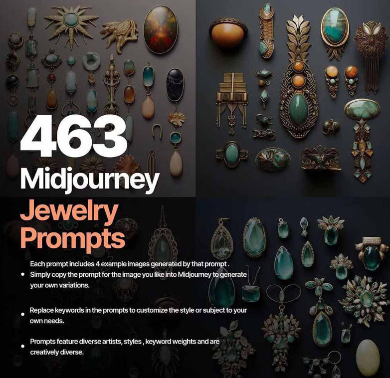 460+专业Midjourney珠宝摄影AI提示词戒指,项链-耳环-手链-宝石等,立即开始创作珠宝艺术网创吧-网创项目资源站-副业项目-创业项目-搞钱项目网创吧