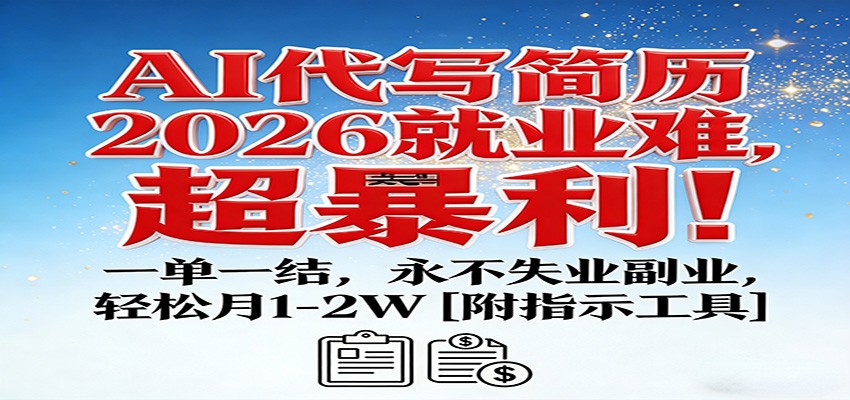 AI代写简历,2026就业难,超暴利!一单一结,永不失业副业,轻松月1-2W【附指令工具】网创吧-网创项目资源站-副业项目-创业项目-搞钱项目网创吧