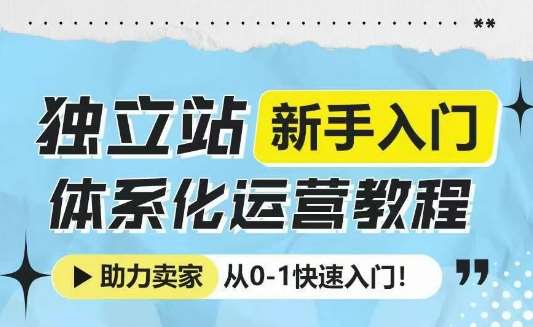 独立站新手入门体系化运营教程,助力独立站卖家从0-1快速入门!网创吧-网创项目资源站-副业项目-创业项目-搞钱项目网创吧