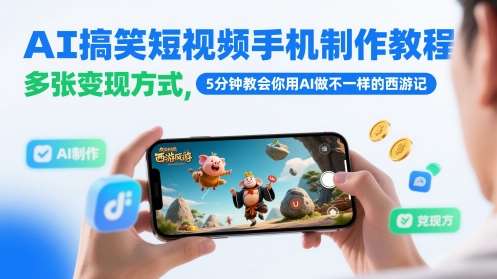AI搞笑短视频手机制作教程,多张变现方式,5分钟教会你用AI做不一样的西游记网创吧-网创项目资源站-副业项目-创业项目-搞钱项目网创吧