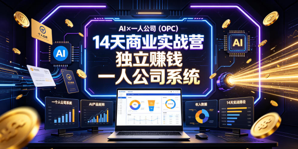 AI×一人公司（OPC）14天商业实战营，用AI帮你搭建一个属于你自己的、能独立賺钱的一人公司系统网创吧-网创项目资源站-副业项目-创业项目-搞钱项目网创吧