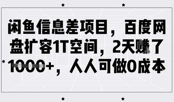 闲鱼信息差项目,百度网盘扩容1T空间,2天收益1k+,人人可做0成本网创吧-网创项目资源站-副业项目-创业项目-搞钱项目网创吧
