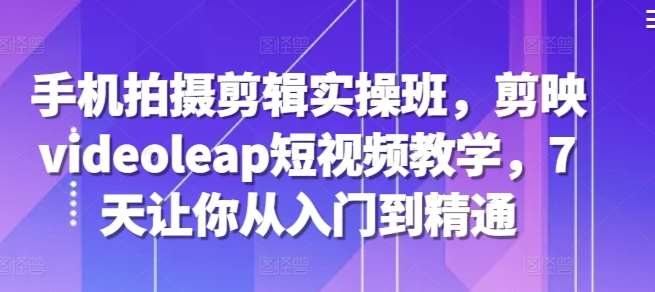 手机拍摄剪辑实操班,剪映videoleap短视频教学,7天让你从入门到精通网创吧-网创项目资源站-副业项目-创业项目-搞钱项目网创吧
