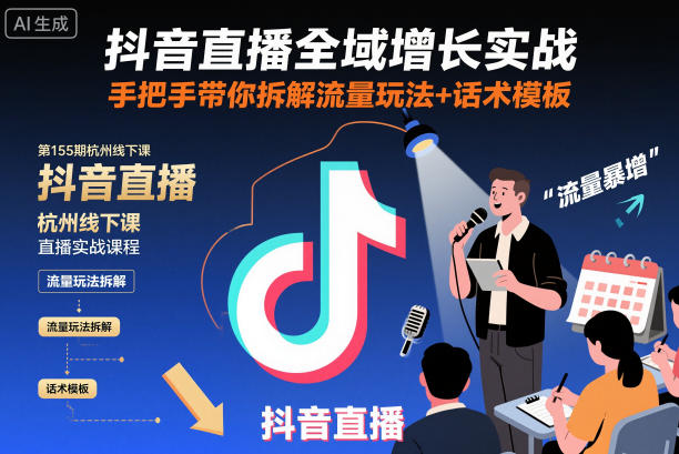 抖音直播全域增长实战第155期杭州线下课,手把手带你拆解流量玩法+话术模板网创吧-网创项目资源站-副业项目-创业项目-搞钱项目网创吧