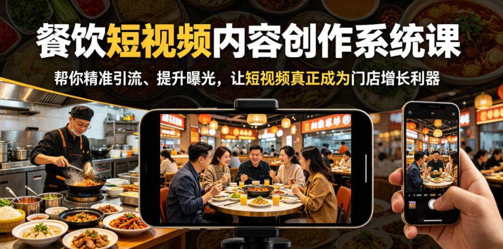 餐饮短视频内容创作系统课,帮你精准引流、提升曝光,让短视频真正成为门店增长利器网创吧-网创项目资源站-副业项目-创业项目-搞钱项目网创吧