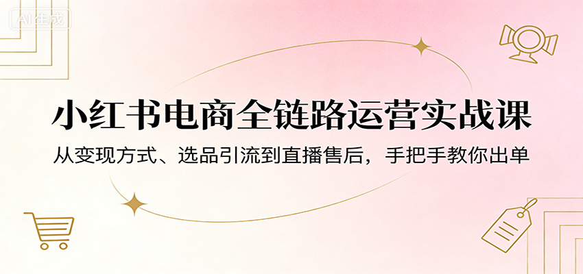 小红书电商全链路运营实战课：从变现方式、选品引流到直播售后，手把手教你出单网创吧-网创项目资源站-副业项目-创业项目-搞钱项目网创吧