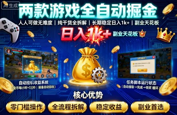 两款游戏全自动掘金,人人可做无难度,纯干货全拆解,长期稳定,日入1k+,副业天花板【揭秘】网创吧-网创项目资源站-副业项目-创业项目-搞钱项目网创吧