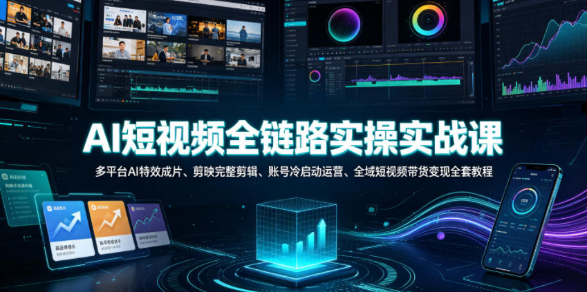 AI短视频全链路实操实战课|多平台AI特效成片、剪映完整剪辑、账号冷启动运营、全域短视频带货变现全套教程网创吧-网创项目资源站-副业项目-创业项目-搞钱项目网创吧