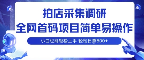 拍店采集调研,全网首码项目,简单易操作, 小白也能轻松上手,多账号操作,轻松日入5张【揭秘】网创吧-网创项目资源站-副业项目-创业项目-搞钱项目网创吧