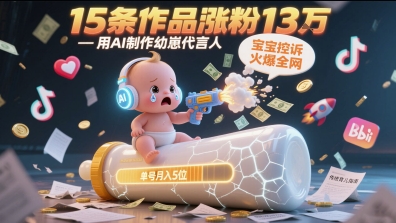 用AI制作幼崽代言人，宝宝的控诉火爆全网，15条作品涨粉13W，单号月入5位数实操教程网创吧-网创项目资源站-副业项目-创业项目-搞钱项目网创吧