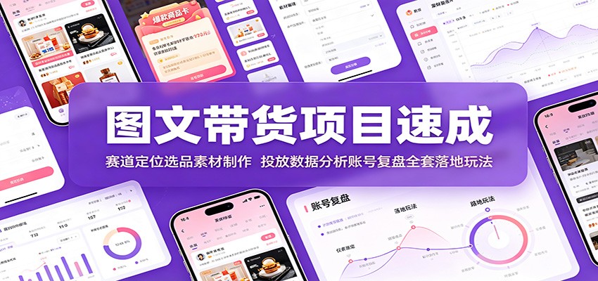 图文带货项目速成:赛道定位选品素材制作,投放数据分析账号复盘全套落地玩法网创吧-网创项目资源站-副业项目-创业项目-搞钱项目网创吧