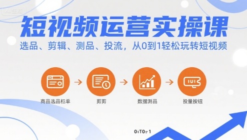 短视频运营实操课,选品、剪辑、测品、投流,从0到1轻松玩转短视频网创吧-网创项目资源站-副业项目-创业项目-搞钱项目网创吧