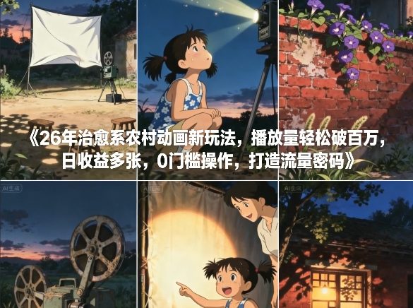 26年治愈系农村动画新玩法,播放量轻松破百万,日收益多张,0门槛操作,打造流量密码网创吧-网创项目资源站-副业项目-创业项目-搞钱项目网创吧